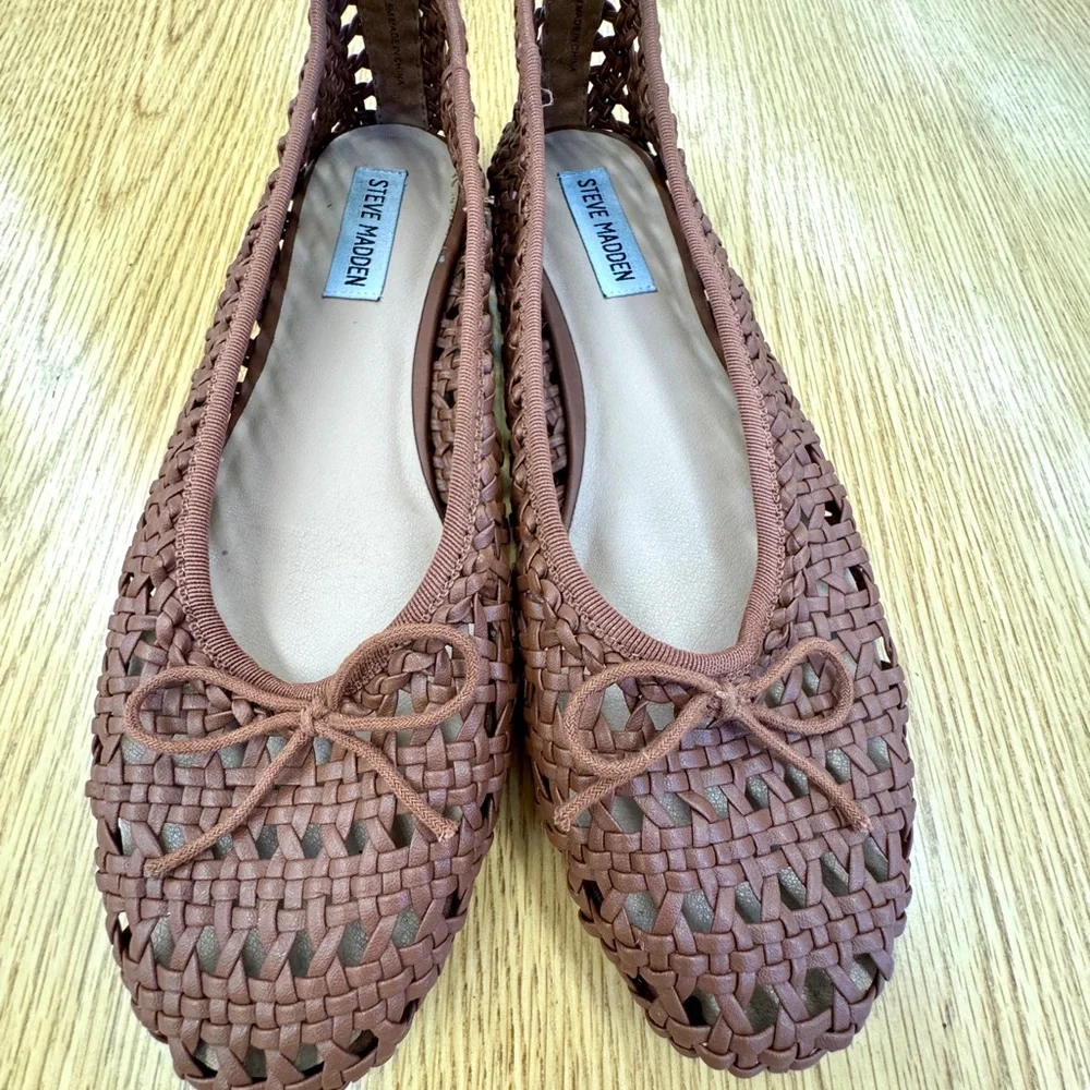 Steve Madden Women's Leather Woven Ballet Flats Brown Size 9.5M Spring Summer - Picture 3 of 7